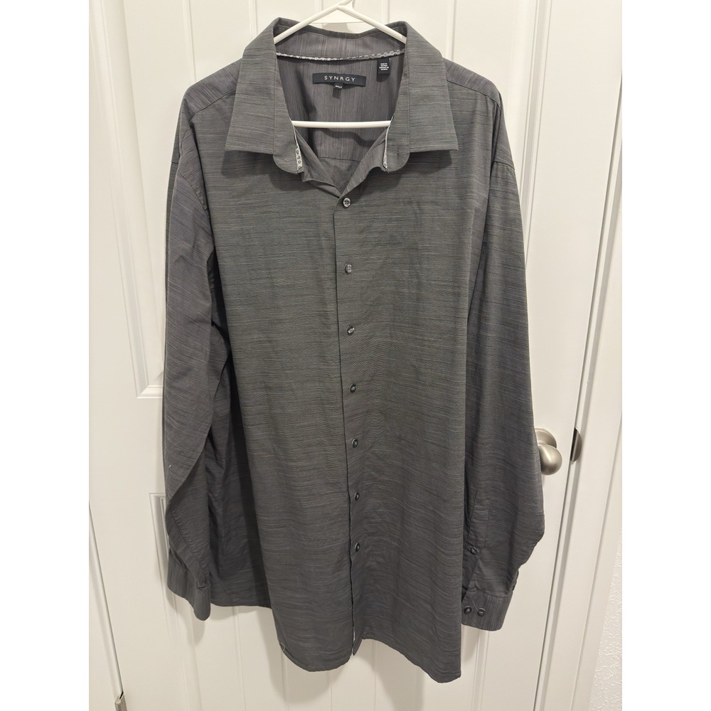 Synrgy Men's Dark Gray/Black Button Up Long‎ Sleeve Shirt Size 2XLT